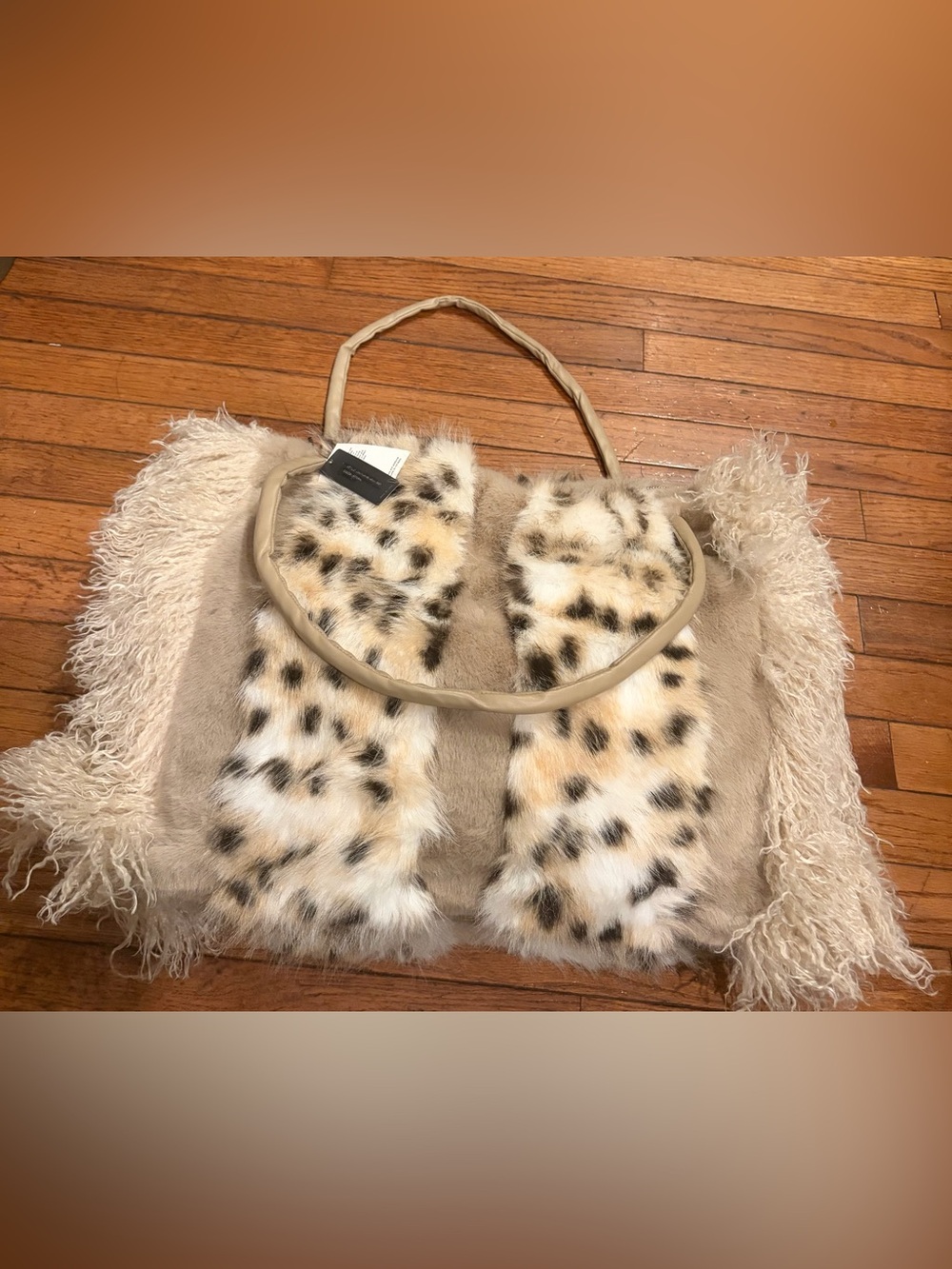 CoG NY Oversized Animal Print Tote Bag Cheetah Print W/ Fuzzy Trim 24” X 16”